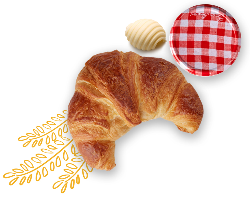 Classic croissant with butter and jam